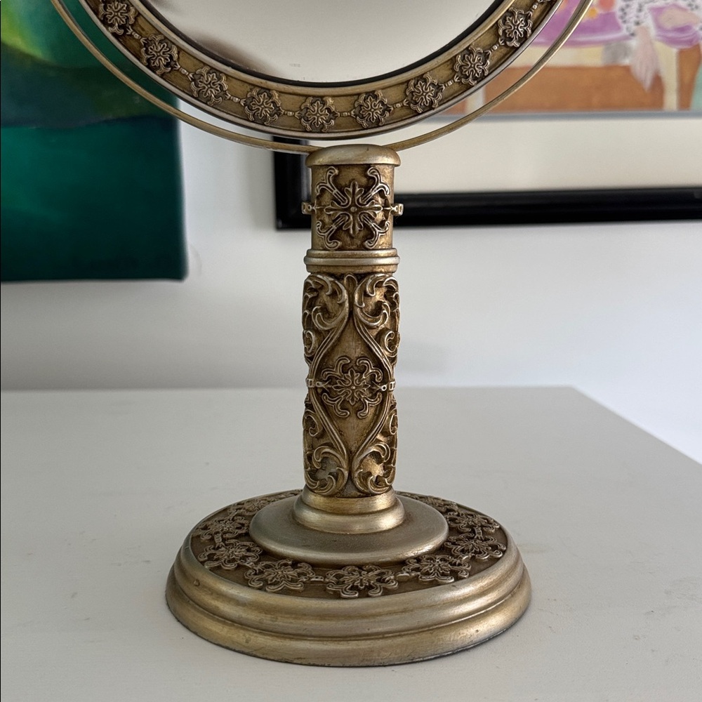 Vintage Gold Tone Two Sided Swivel Round Vanity Stand Alone Make Up Mirror AS IS - Picture 5 of 12